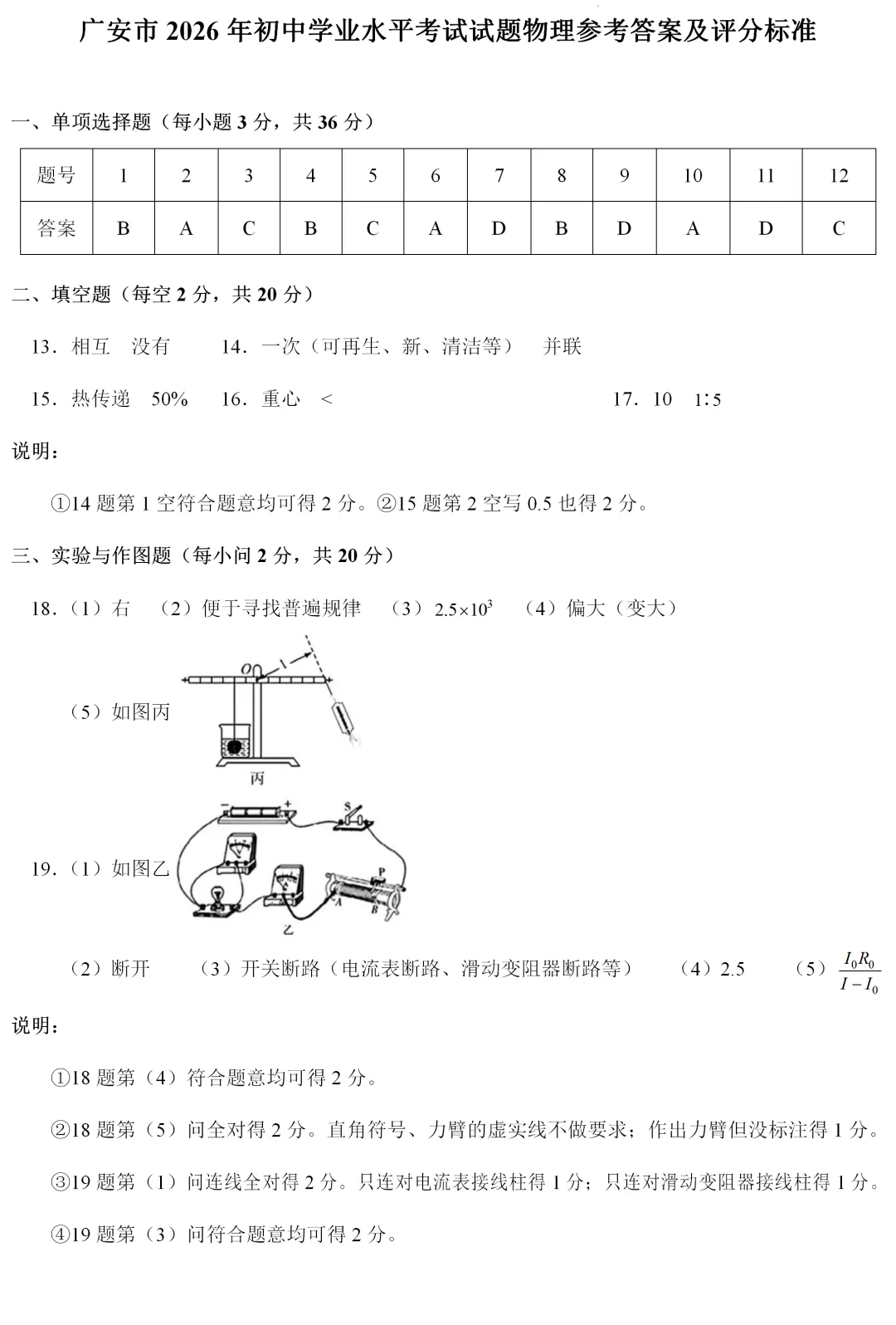 中考真题 | 四川省广安市2026年初中学业水平考试物理试题-第7张图片-四季读书网 中考真题 | 四川省广安市2026年初中学业水平考试物理试题-第7张图片-四季读书网
