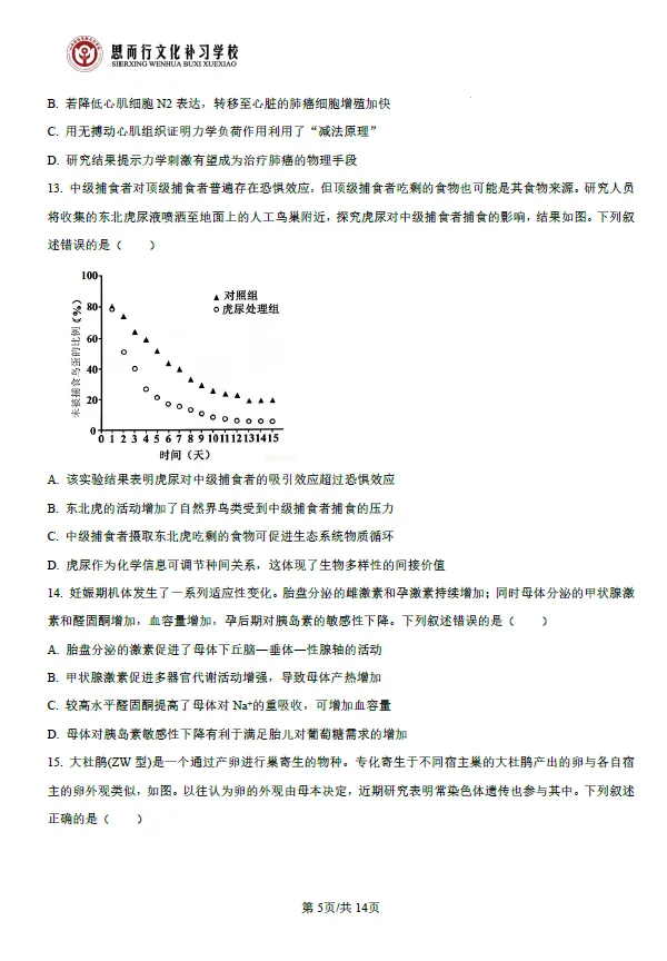 真题速递 | 2026高考生物学试题及答案-第7张图片-四季读书网