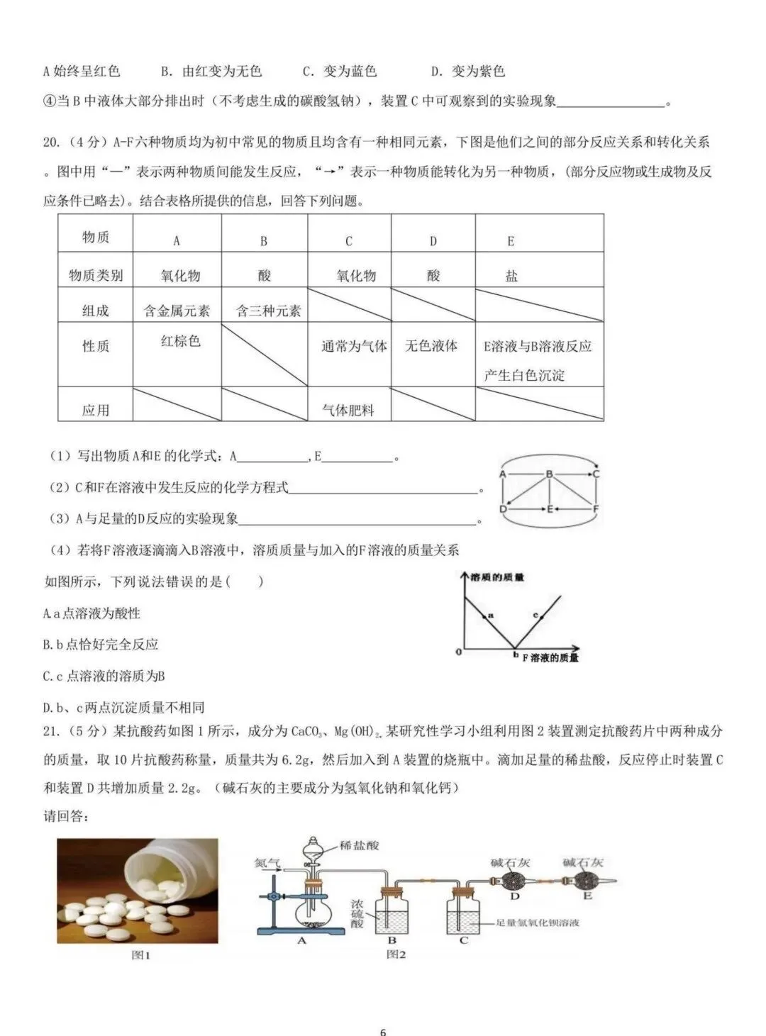 松雷中学九年级中考校二模试卷【化学】-第6张图片-四季读书网