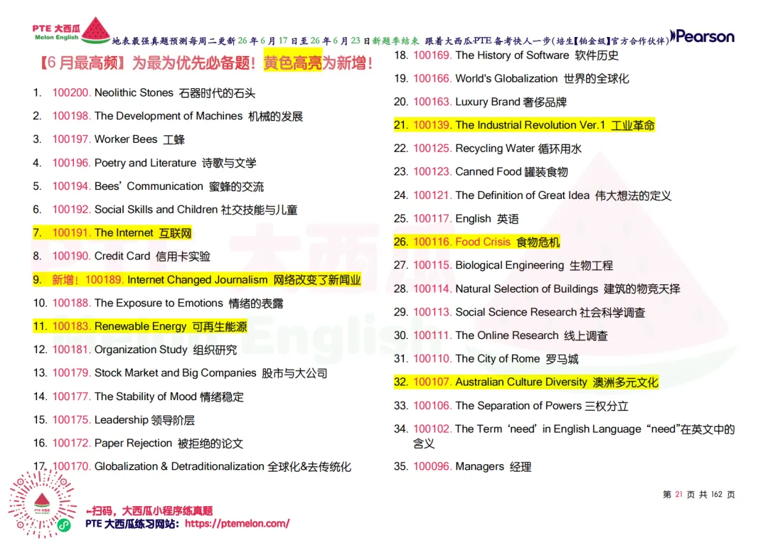 WFD开始大幅删减!【PTE巨准真题预测】26年6月17日至6月23日|WFD删减6句,新增1题,更新1题细节!-第30张图片-四季读书网