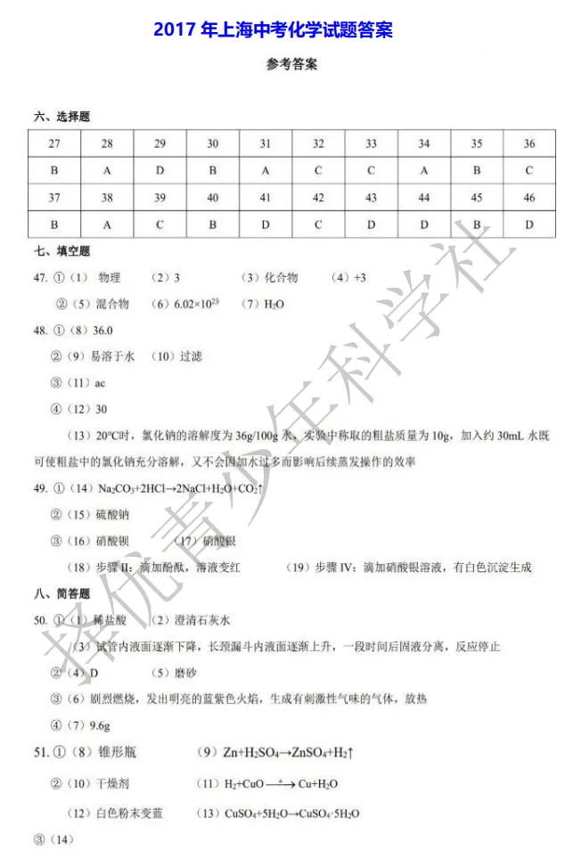 2015-2025年上海中考化学真题及答案汇总-第8张图片-四季读书网 2015-2025年上海中考化学真题及答案汇总-第8张图片-四季读书网