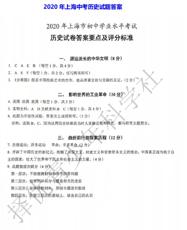 2019-2024年上海中考历史真题及答案汇总-第6张图片-四季读书网 2019-2024年上海中考历史真题及答案汇总-第6张图片-四季读书网