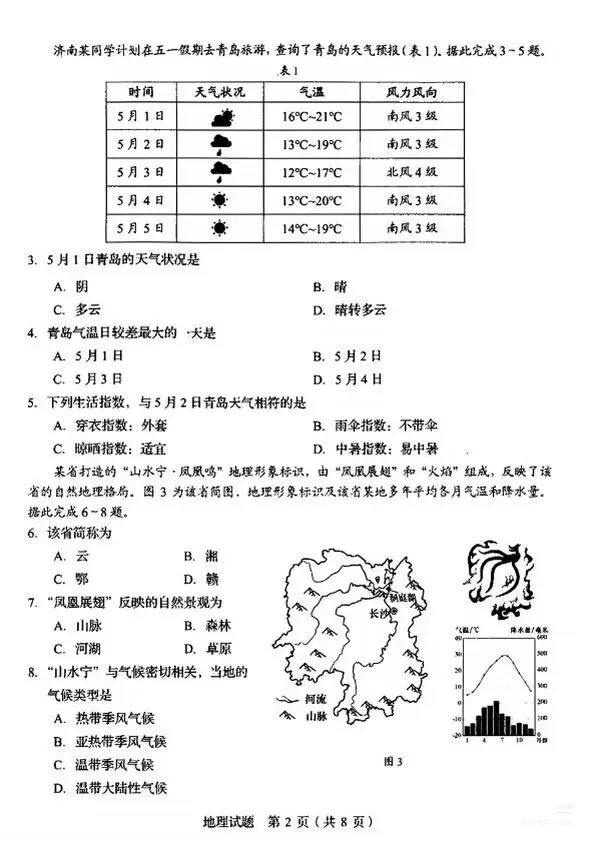 【中考地理】2026年山东省统考中考地理真题-第2张图片-四季读书网