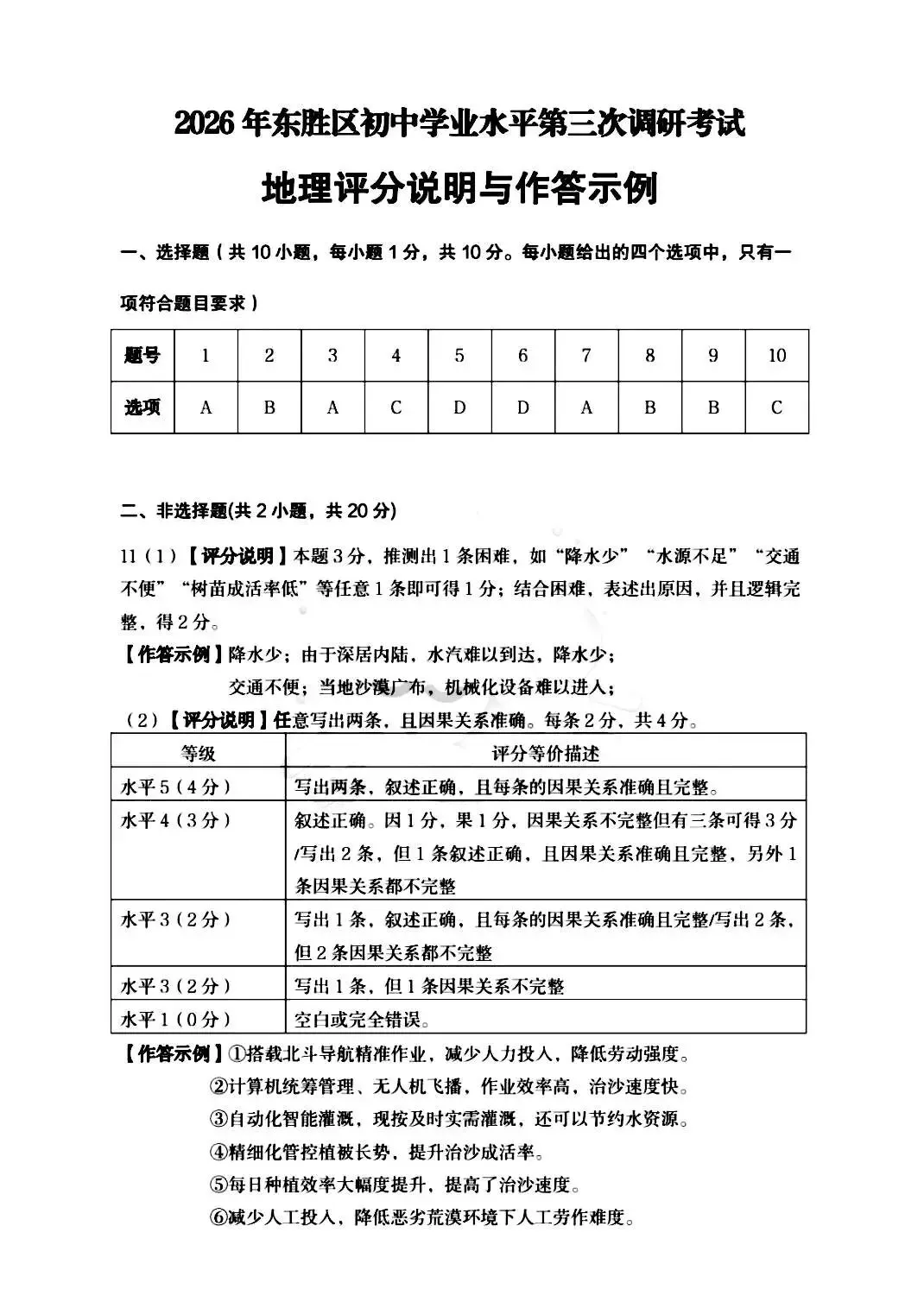 2026年6月东胜中考三模试卷和答案:地理生物-第5张图片-四季读书网