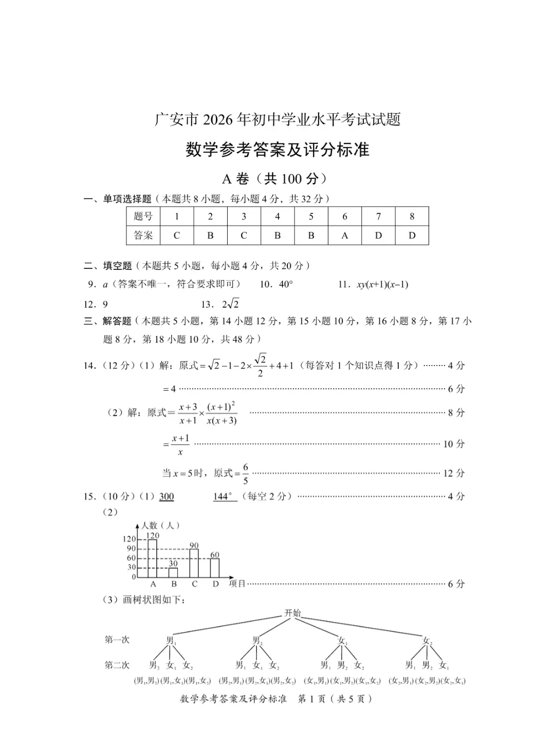 2026年四川省广安市中考数学真题试卷及答案+历年全科试卷和答案解析-第6张图片-四季读书网