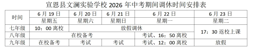 宣恩县文澜实验学校2026年中考放假安排及注意事项-第7张图片-四季读书网 宣恩县文澜实验学校2026年中考放假安排及注意事项-第7张图片-四季读书网
