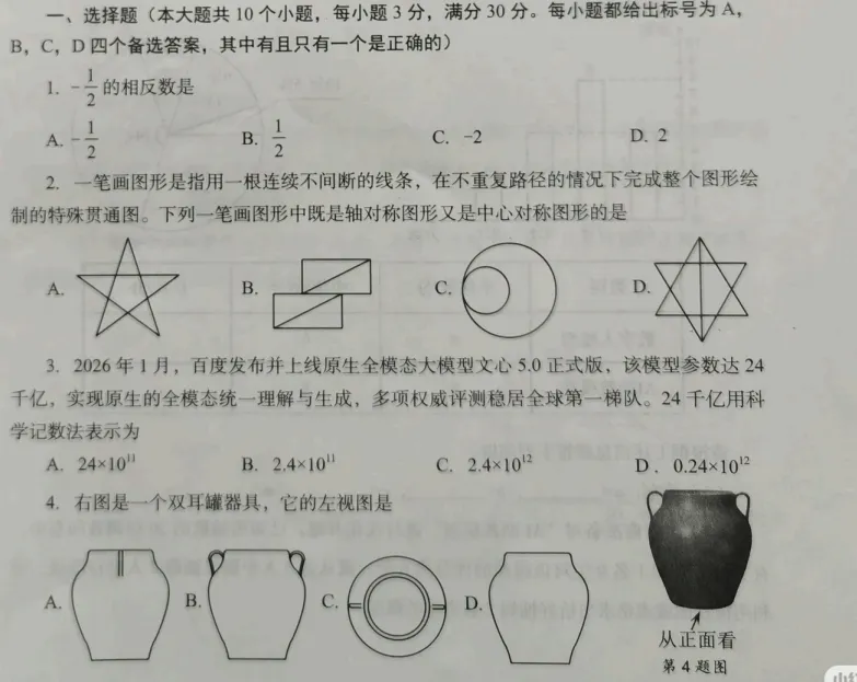 2026年山东烟台中考真题试卷及答案解析PDF电子版-第2张图片-四季读书网