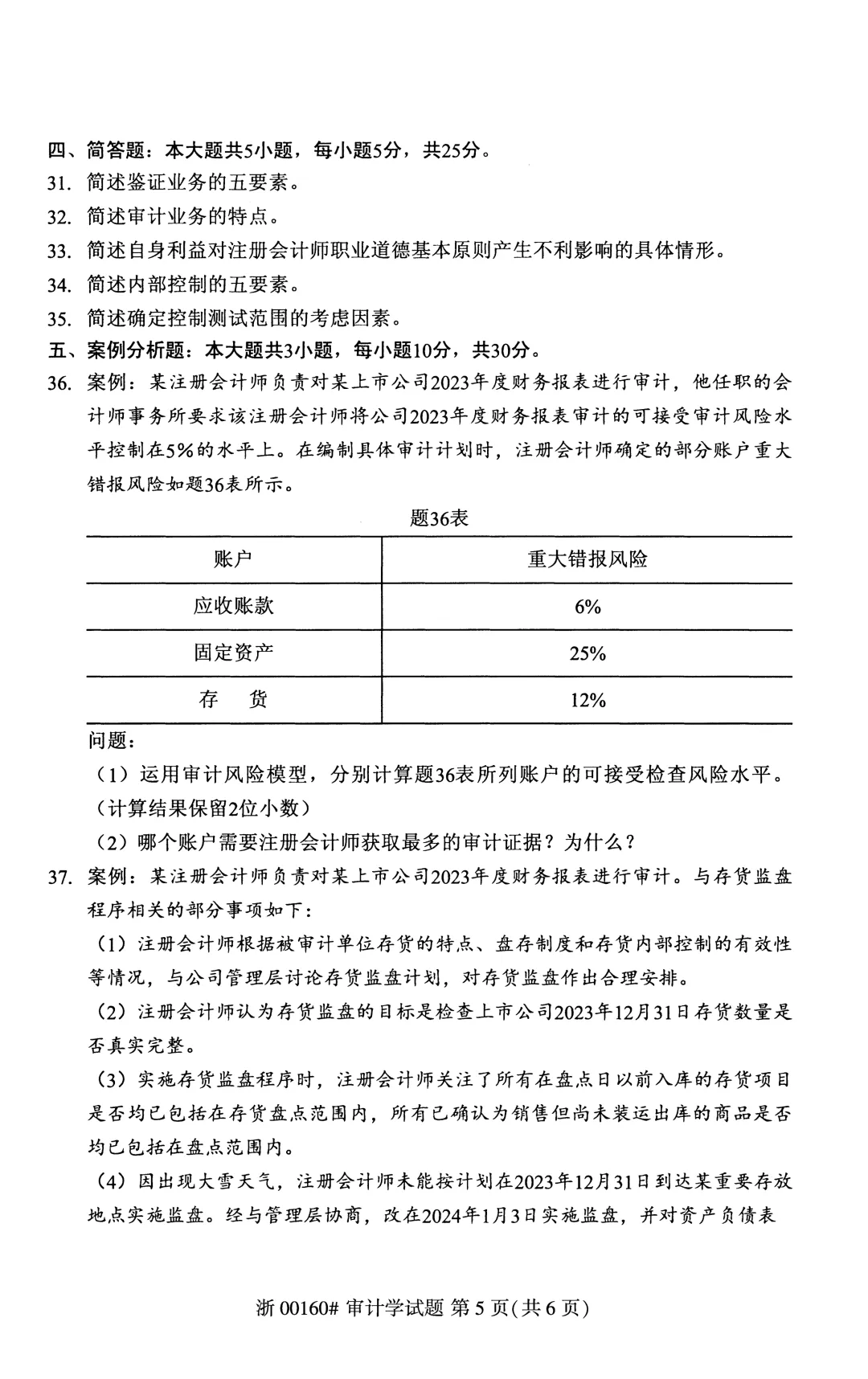 自考真题—2026年4月《00160 审计学》-第5张图片-四季读书网
