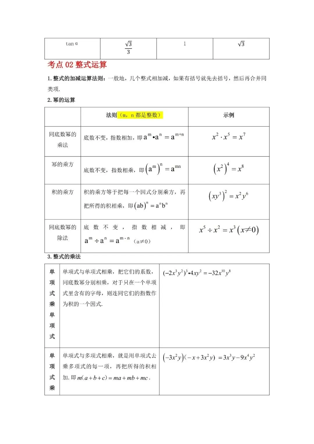 中考数学核心・高频点速查-第5张图片-四季读书网