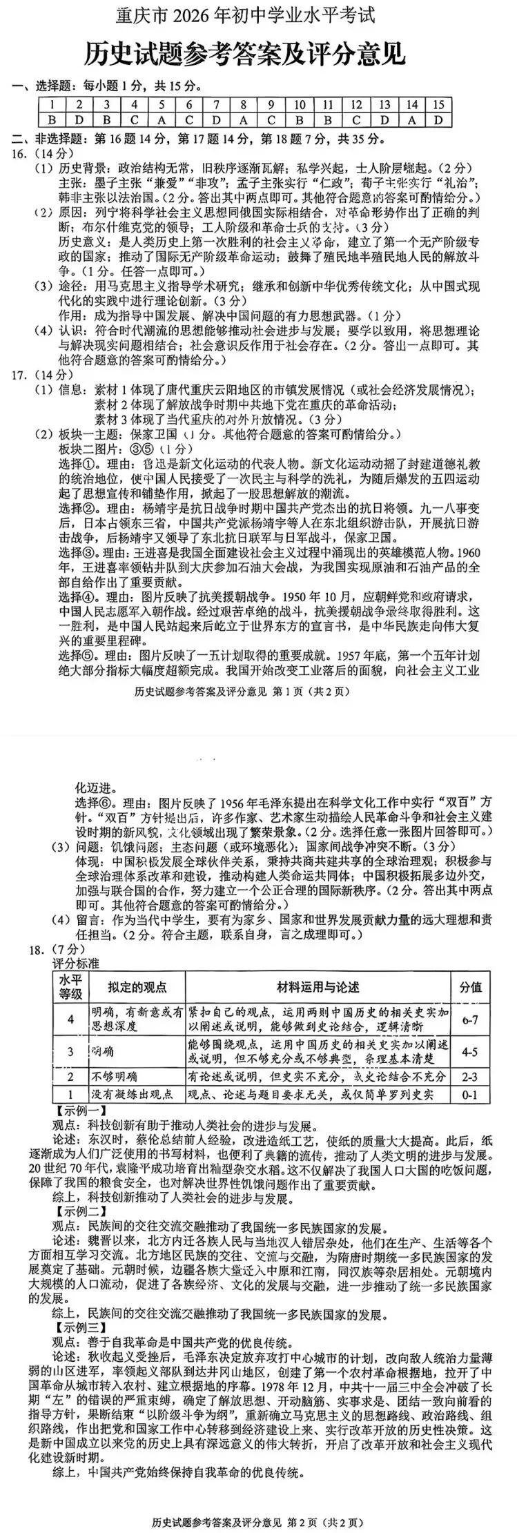 中考真题 | 2026重庆市中考历史试题-第4张图片-四季读书网