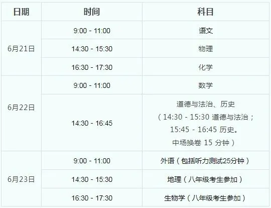 中考加油全省统一中考时间安排表-第2张图片-四季读书网