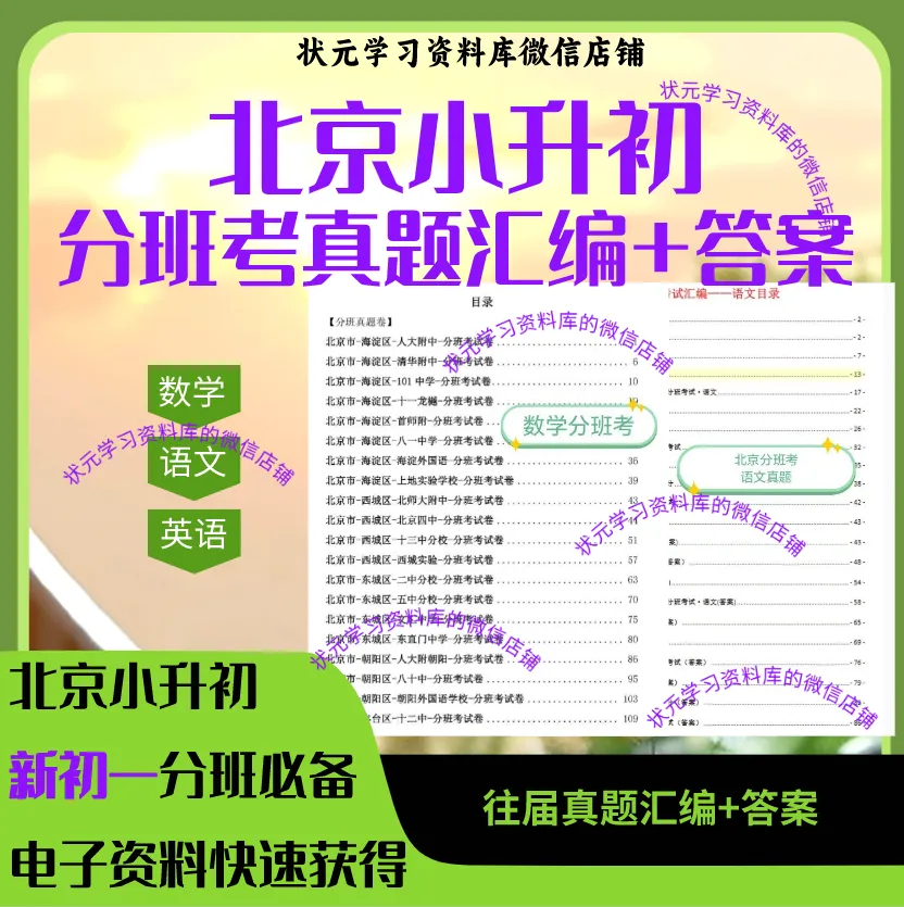 北京小升初分班考真题,新初一分班考语文数学英语真题+答案-第1张图片-四季读书网