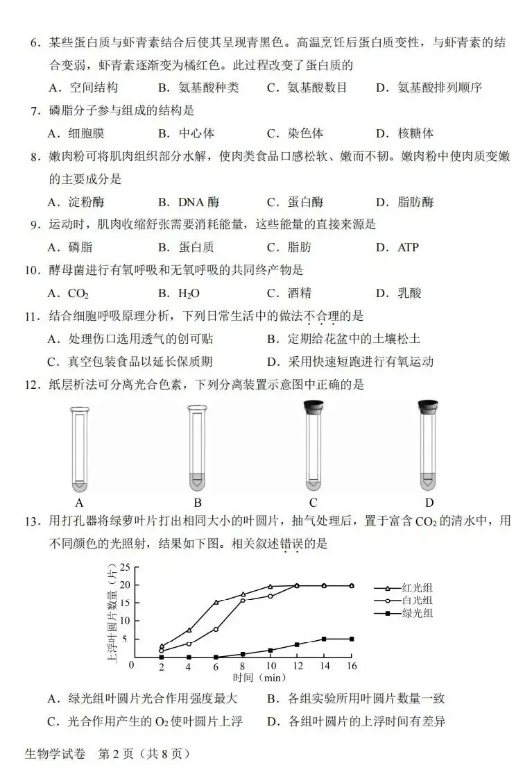 2026年北京市第一次合格考生物学真题与答案 ⊙-第4张图片-四季读书网