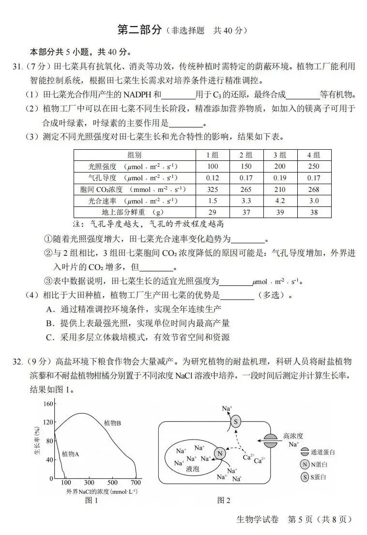 2026年北京市第一次合格考生物学真题与答案 ⊙-第7张图片-四季读书网