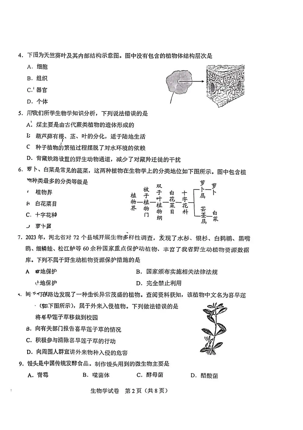 2024年河北中考地理生物真题卷及答案-第8张图片-四季读书网