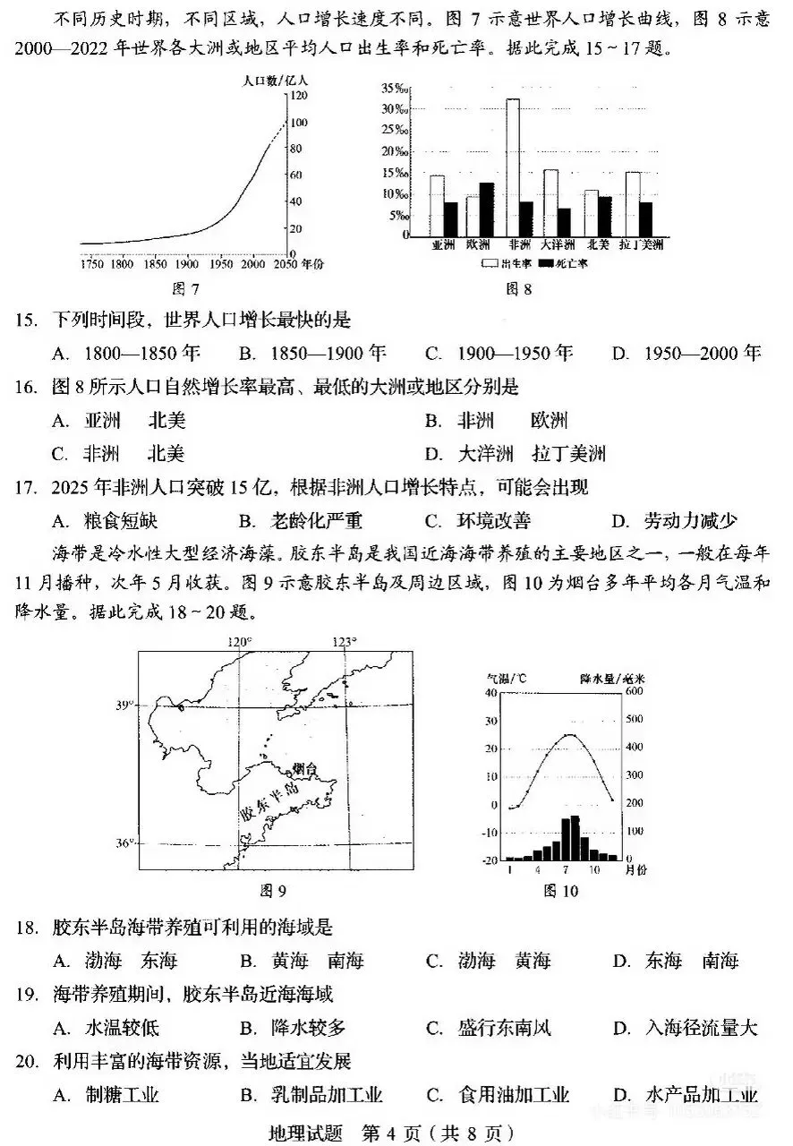 2026年山东省市中考真题地理卷-第4张图片-四季读书网