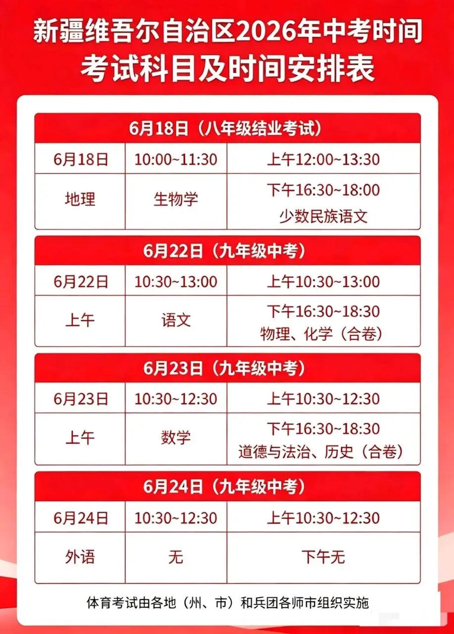 新疆2026中考时间安排-第1张图片-四季读书网