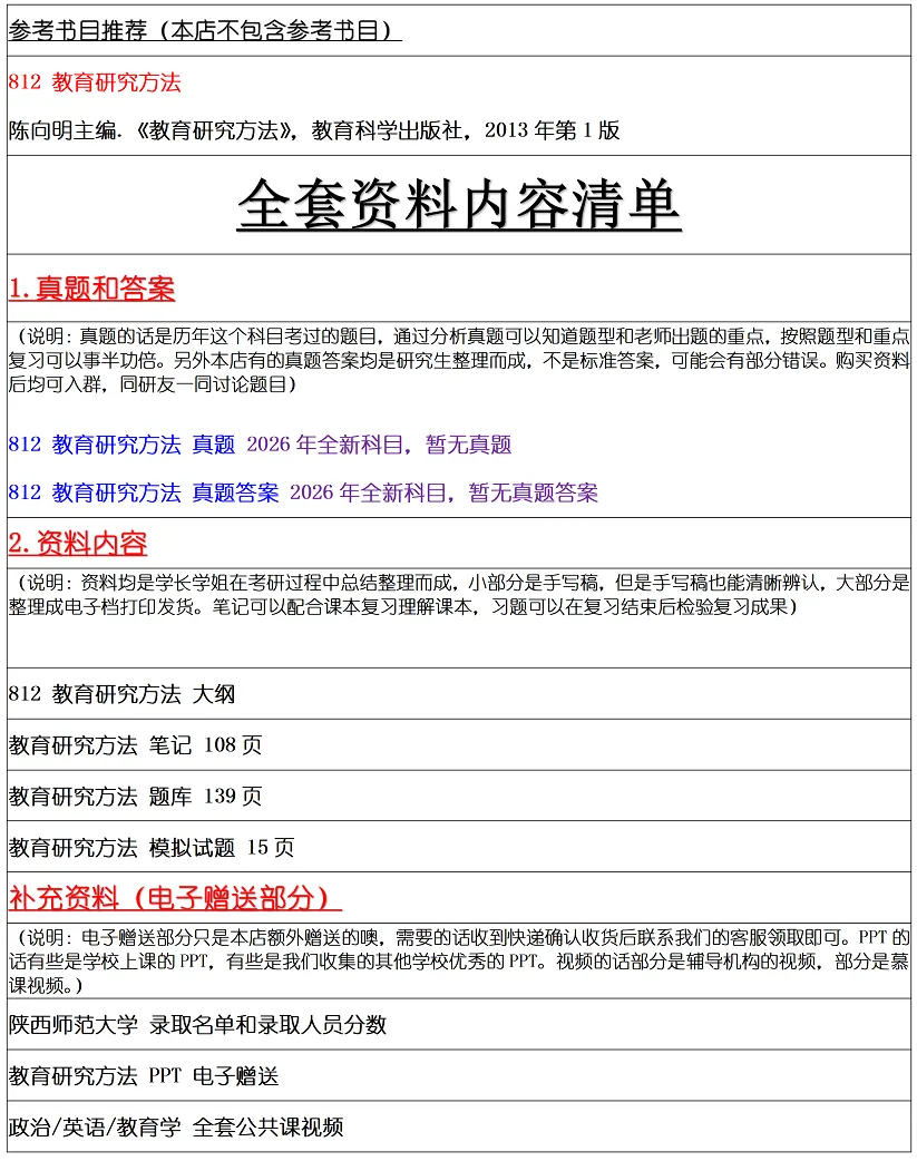 陕西师范大学2027考研真题和资料 | 陕西师范大学学科教学考研812教育研究方法答案笔记习题!持续更新中……-第10张图片-四季读书网