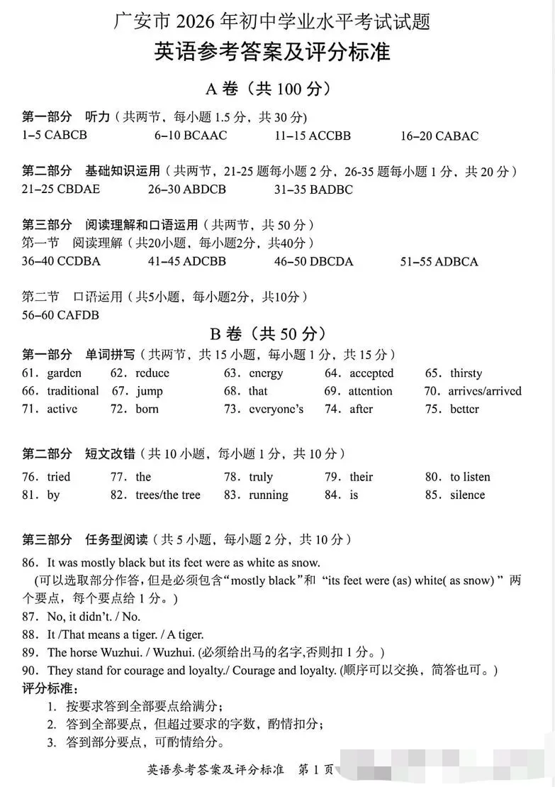 2026广安市中考英语真题(附答案)-第11张图片-四季读书网
