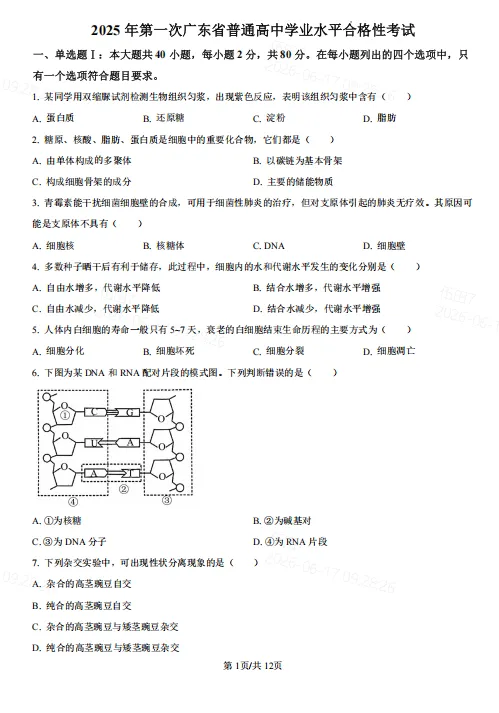 往年高中学考真题!广东省近3年历地化生4科真题+答案免费下载!-第6张图片-四季读书网 往年高中学考真题!广东省近3年历地化生4科真题+答案免费下载!-第6张图片-四季读书网