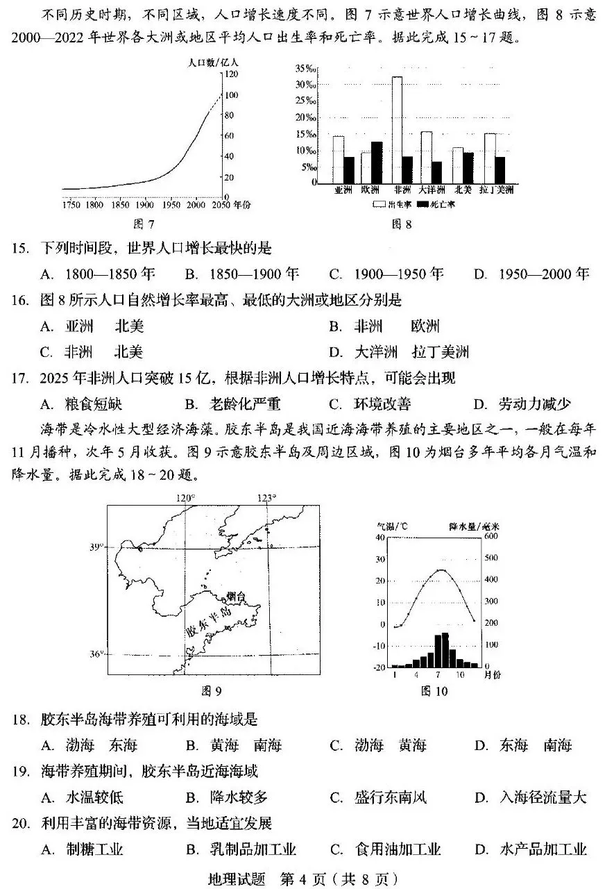 2026年山东省地理地理会考真题(附答案)-第4张图片-四季读书网
