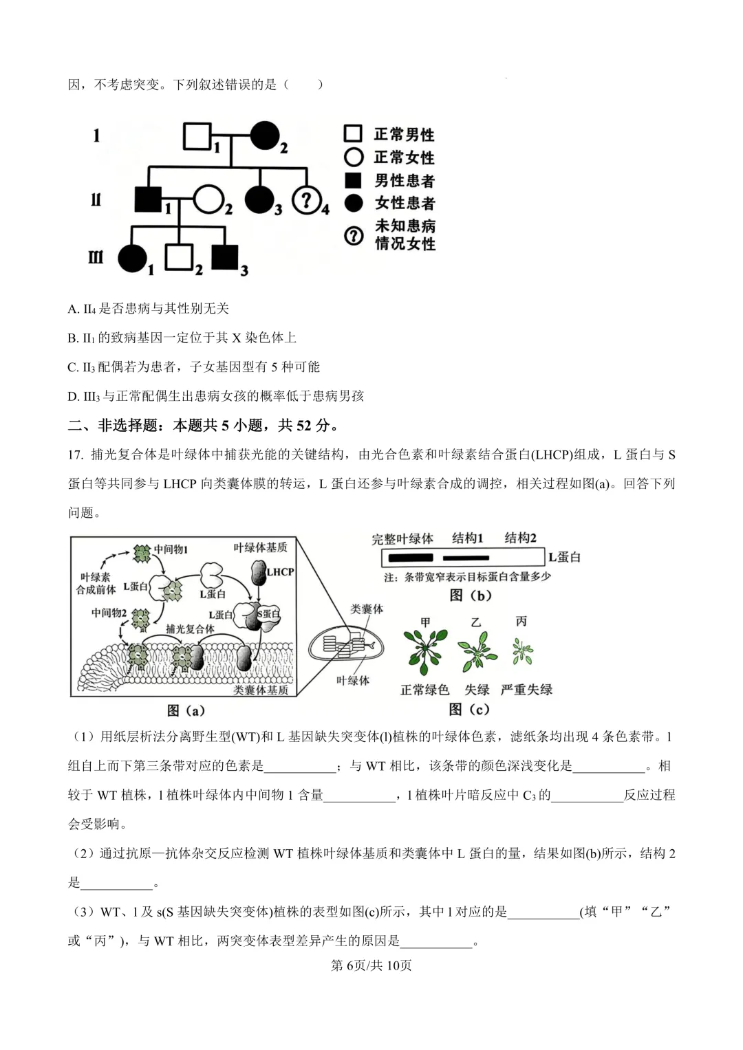 【高考真题】2026年山西高考真题-生物(陕晋青宁卷)-第7张图片-四季读书网 【高考真题】2026年山西高考真题-生物(陕晋青宁卷)-第7张图片-四季读书网