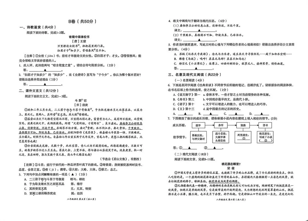2022-2023年高新区八下期末真题(附答案)-第4张图片-四季读书网