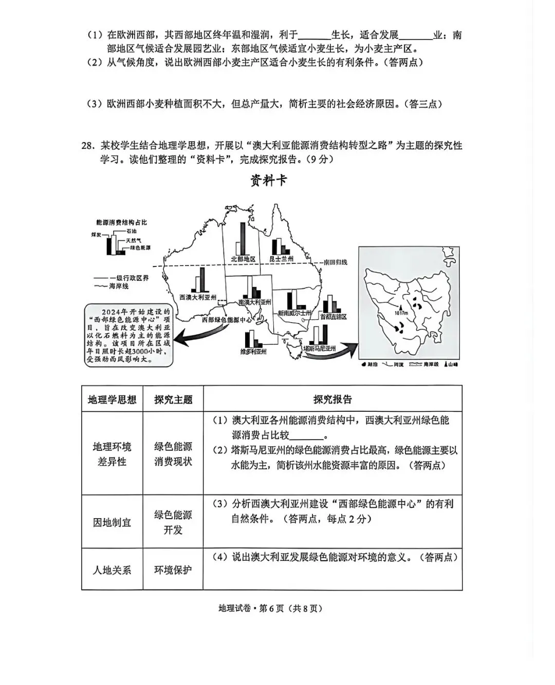 云南省2026年初中地理学业水平考试试卷及参考答案-第6张图片-四季读书网