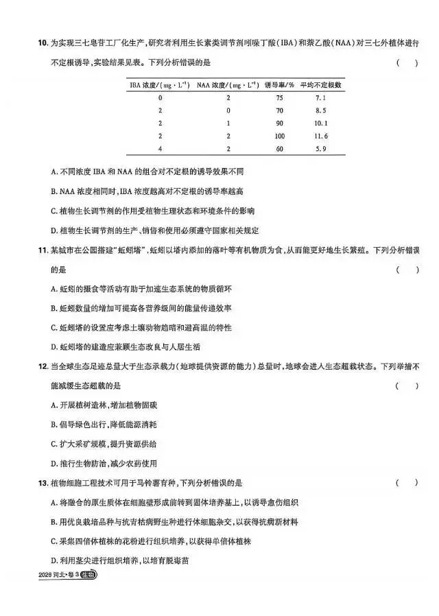 2026年河北省高考生物真题+参考答案+名师讲解-第3张图片-四季读书网