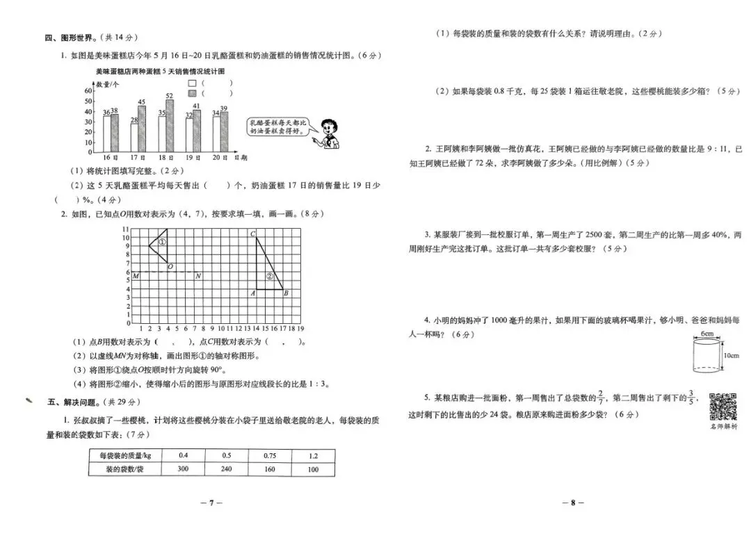 期末真题68套,1-6年级(下)数学 期末冲刺易错题.-第33张图片-四季读书网