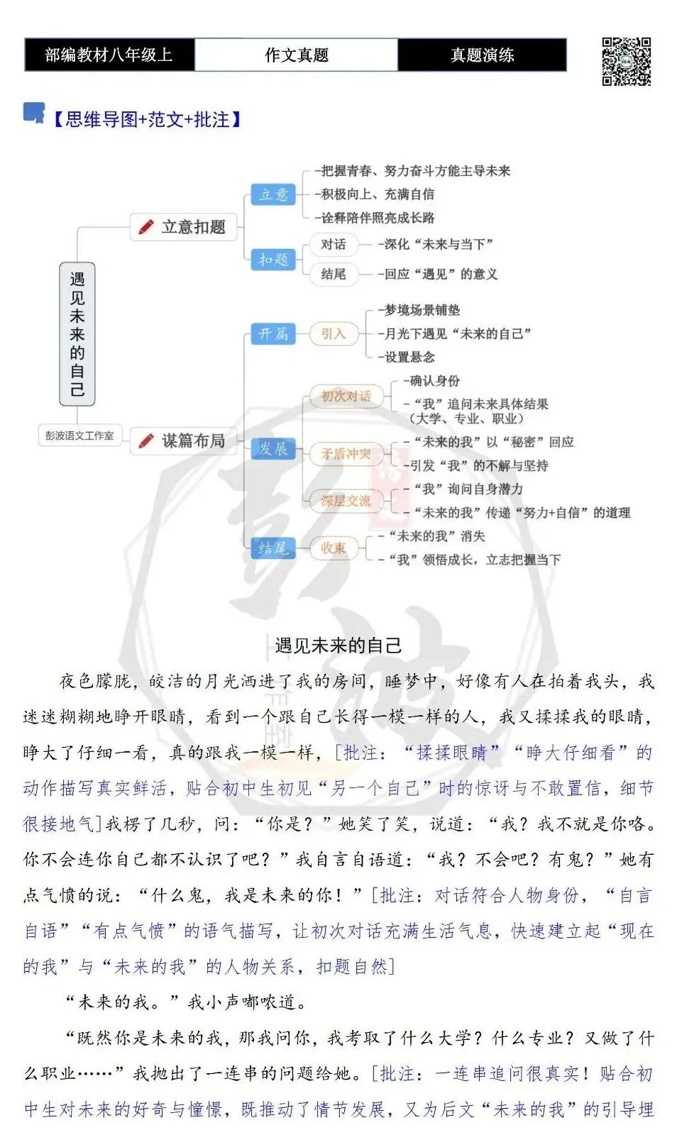 【作文-真题演练】八年级上-16-遇见未来的自己-思维导图+解析+范文批注指导-第7张图片-四季读书网