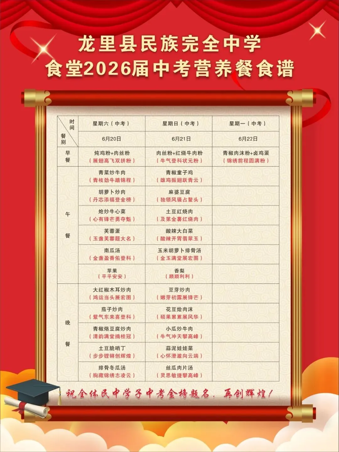 中考营养餐菜单新鲜出炉! 佳肴助力,中考必胜!-第1张图片-四季读书网 中考营养餐菜单新鲜出炉! 佳肴助力,中考必胜!-第1张图片-四季读书网
