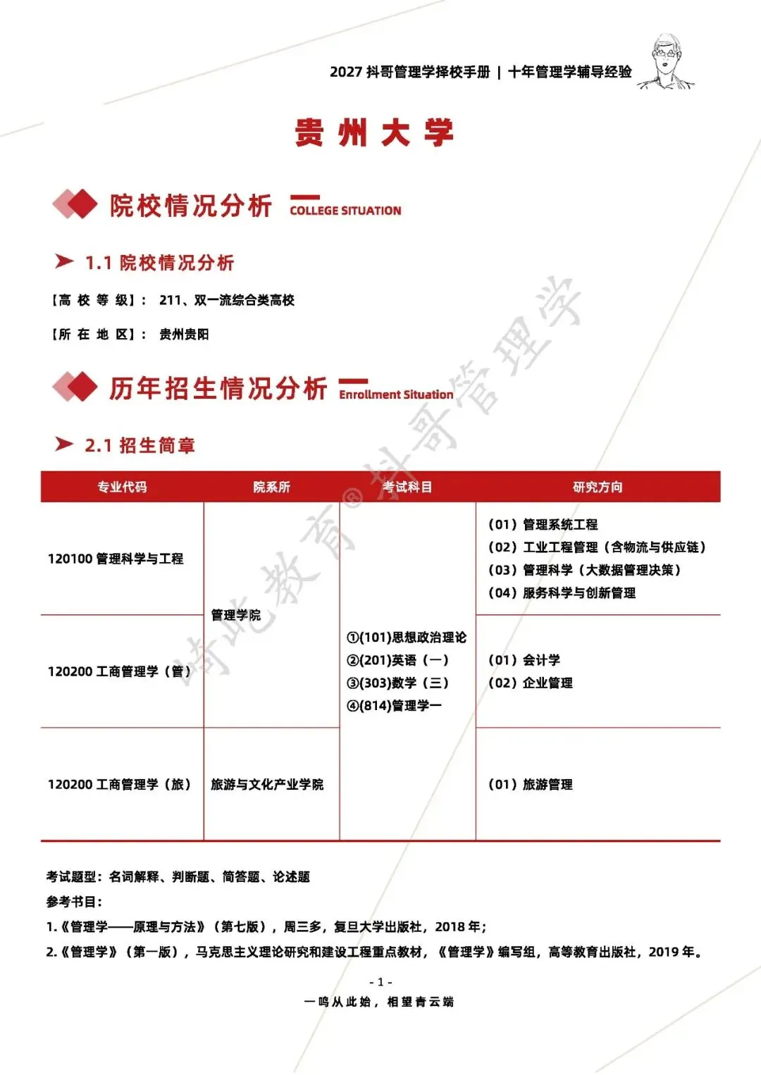 【27/28考研】贵州大学814管理学考研|初试招生简章|近三年录取数据、分数线|难度评估|复试比例|资料讲义-第3张图片-四季读书网