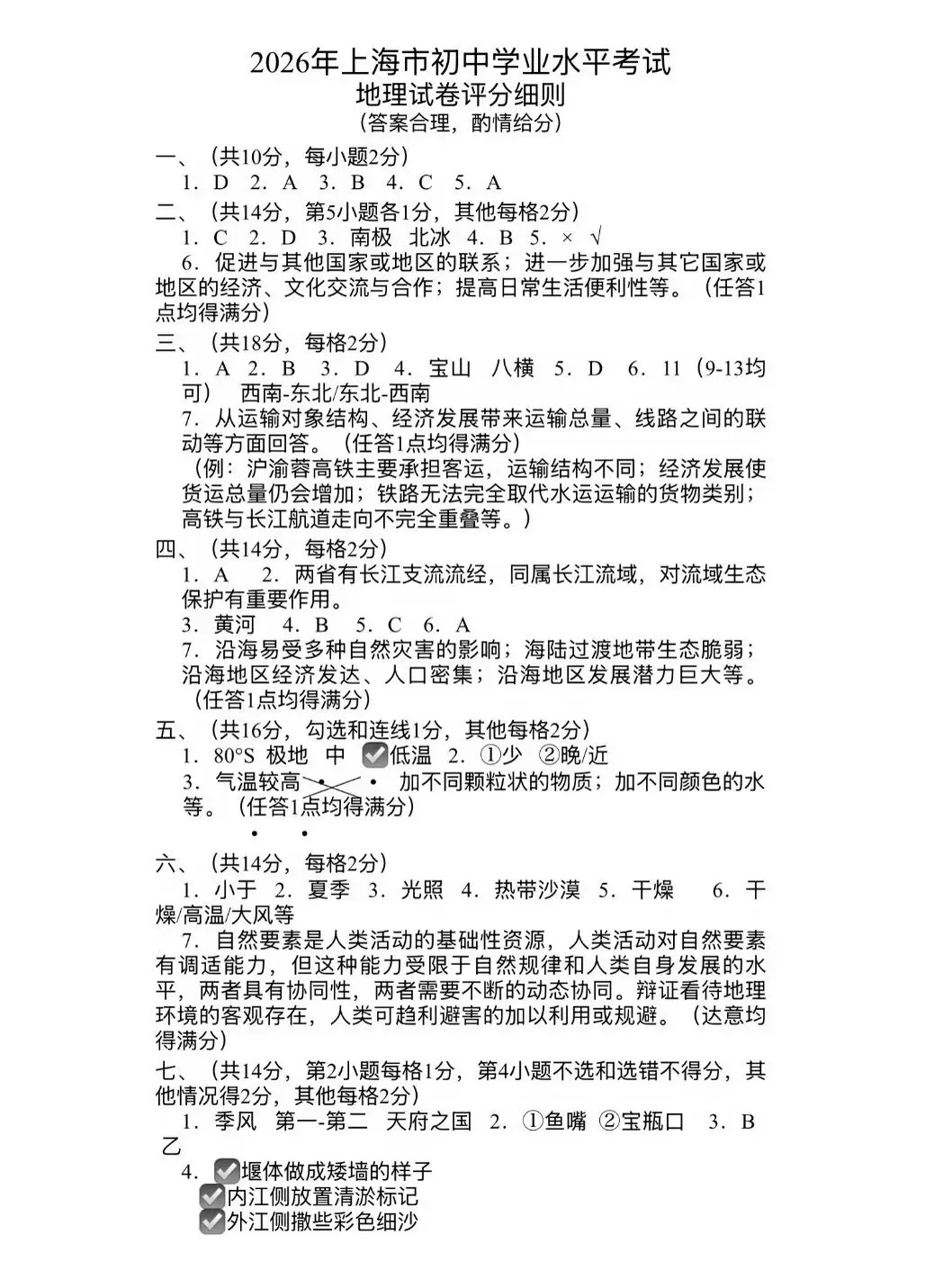 2026年各省市地理中考地理真题再现(上海卷)-第17张图片-四季读书网