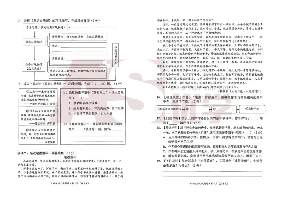 2026年官渡区小升初六年级毕业考语文试卷-第4张图片-四季读书网