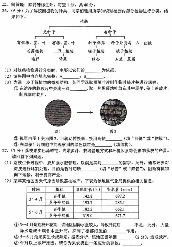 更新啦!云南省2026中考生物试卷-第5张图片-四季读书网