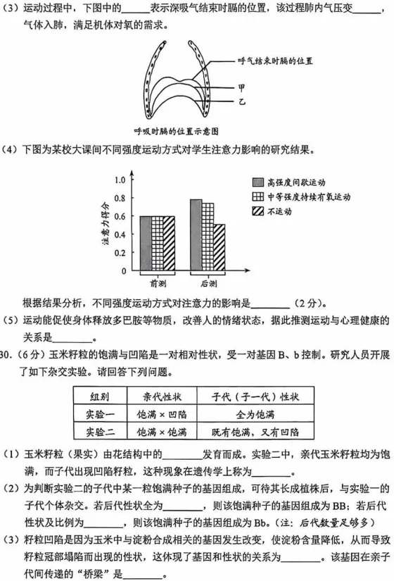 更新啦!云南省2026中考生物试卷-第7张图片-四季读书网