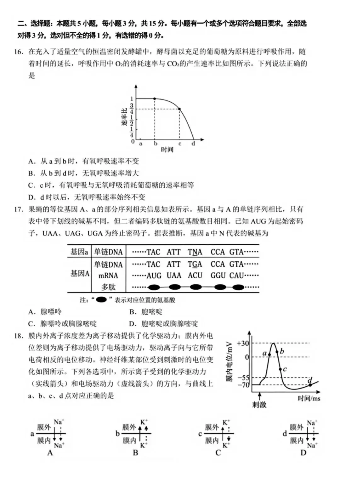 高考生物丨2026年山东省高考生物学试卷-第3张图片-四季读书网