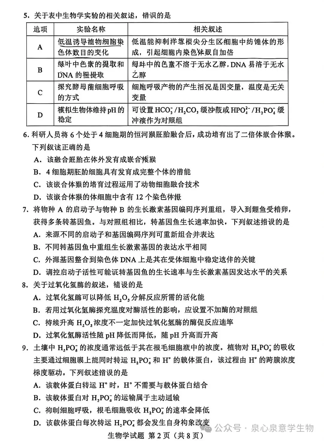 【高考真题】2026年高考湖南卷生物学试题(选择部分)-第2张图片-四季读书网
