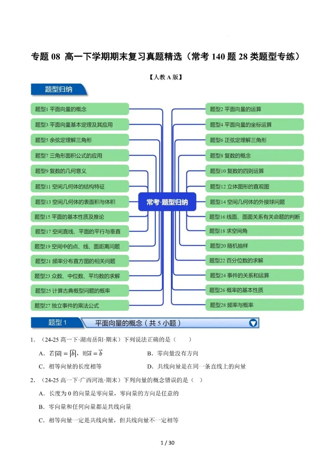 高一下学期期末复习真题精选(常考140题28类题型专练)-第2张图片-四季读书网 高一下学期期末复习真题精选(常考140题28类题型专练)-第2张图片-四季读书网