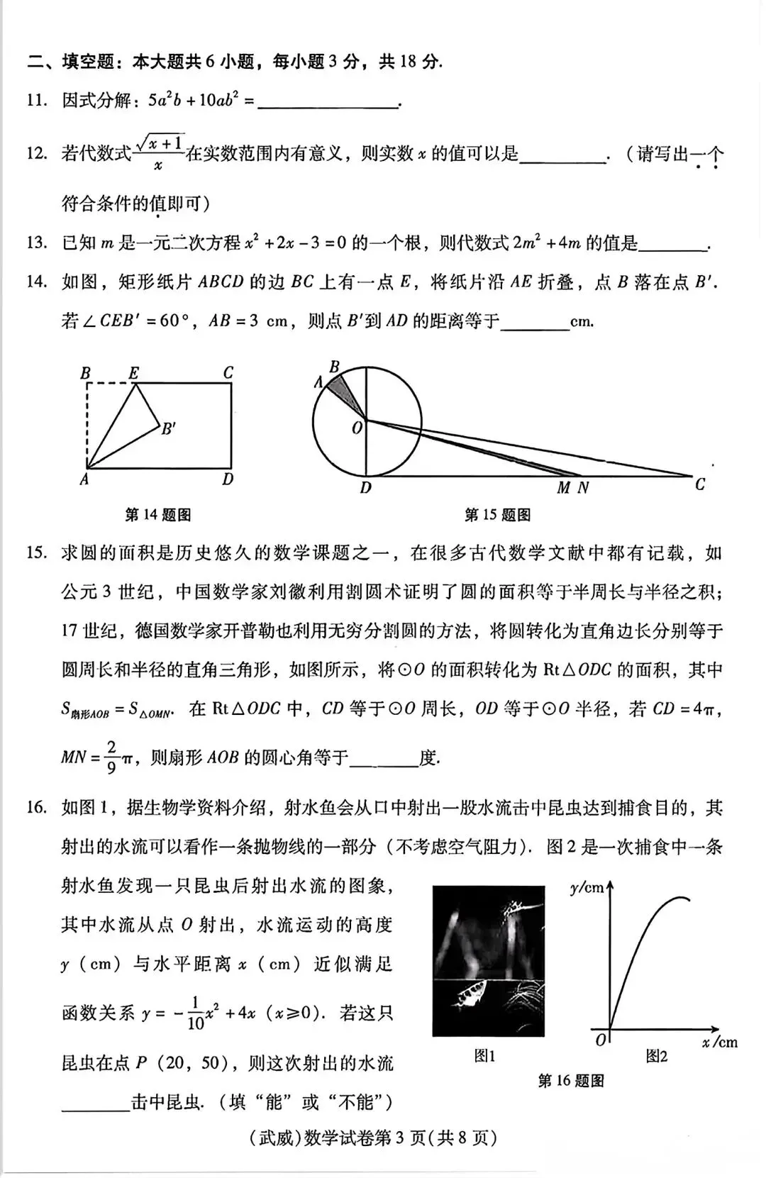 2026年初中学业水平考试数学试卷-第3张图片-四季读书网