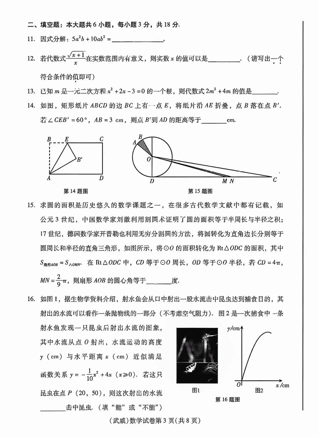 2026年甘肃省武威市中考数学试卷-第5张图片-四季读书网