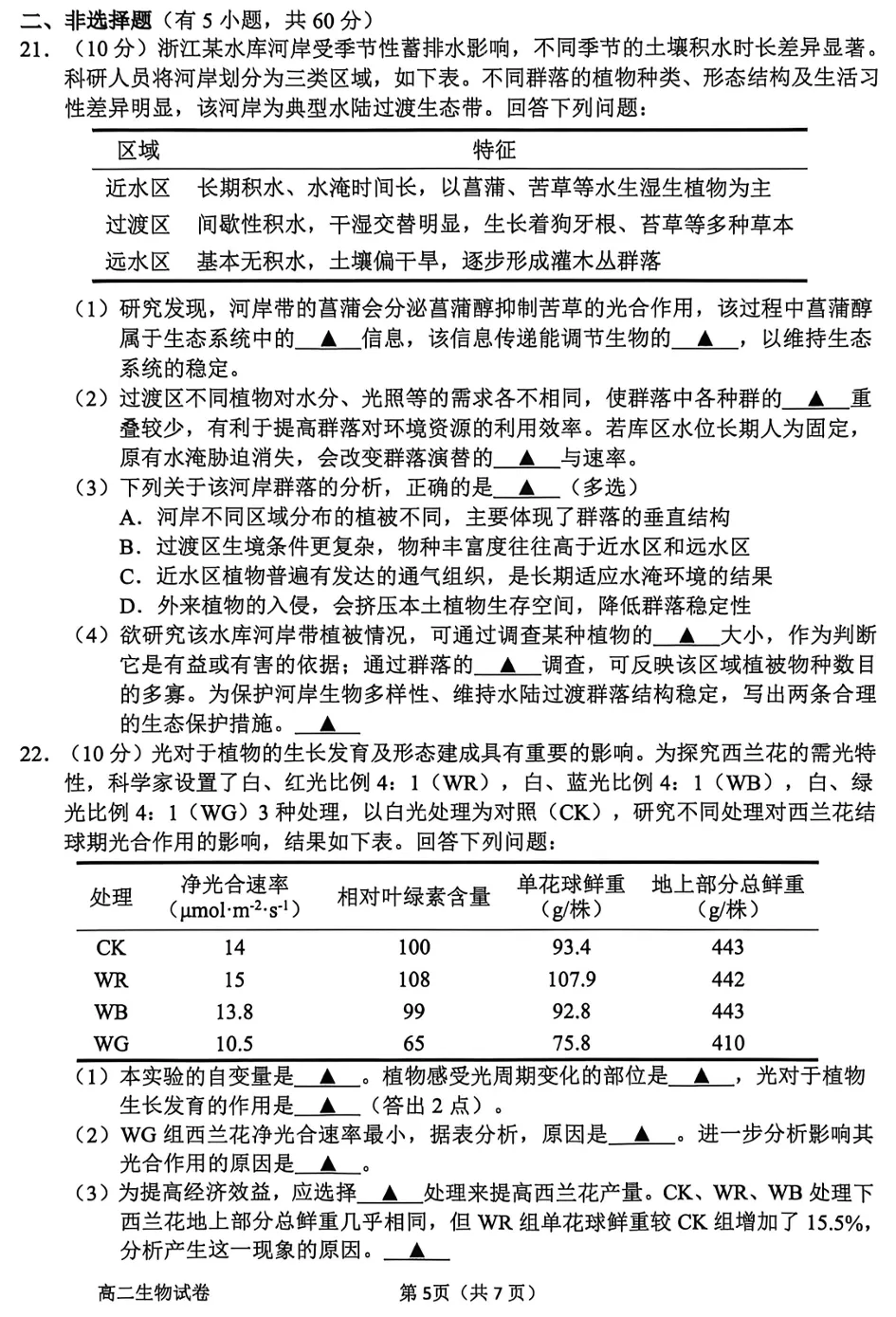 2026年6月衢州高二期末生物试卷和答案-第5张图片-四季读书网 2026年6月衢州高二期末生物试卷和答案-第5张图片-四季读书网