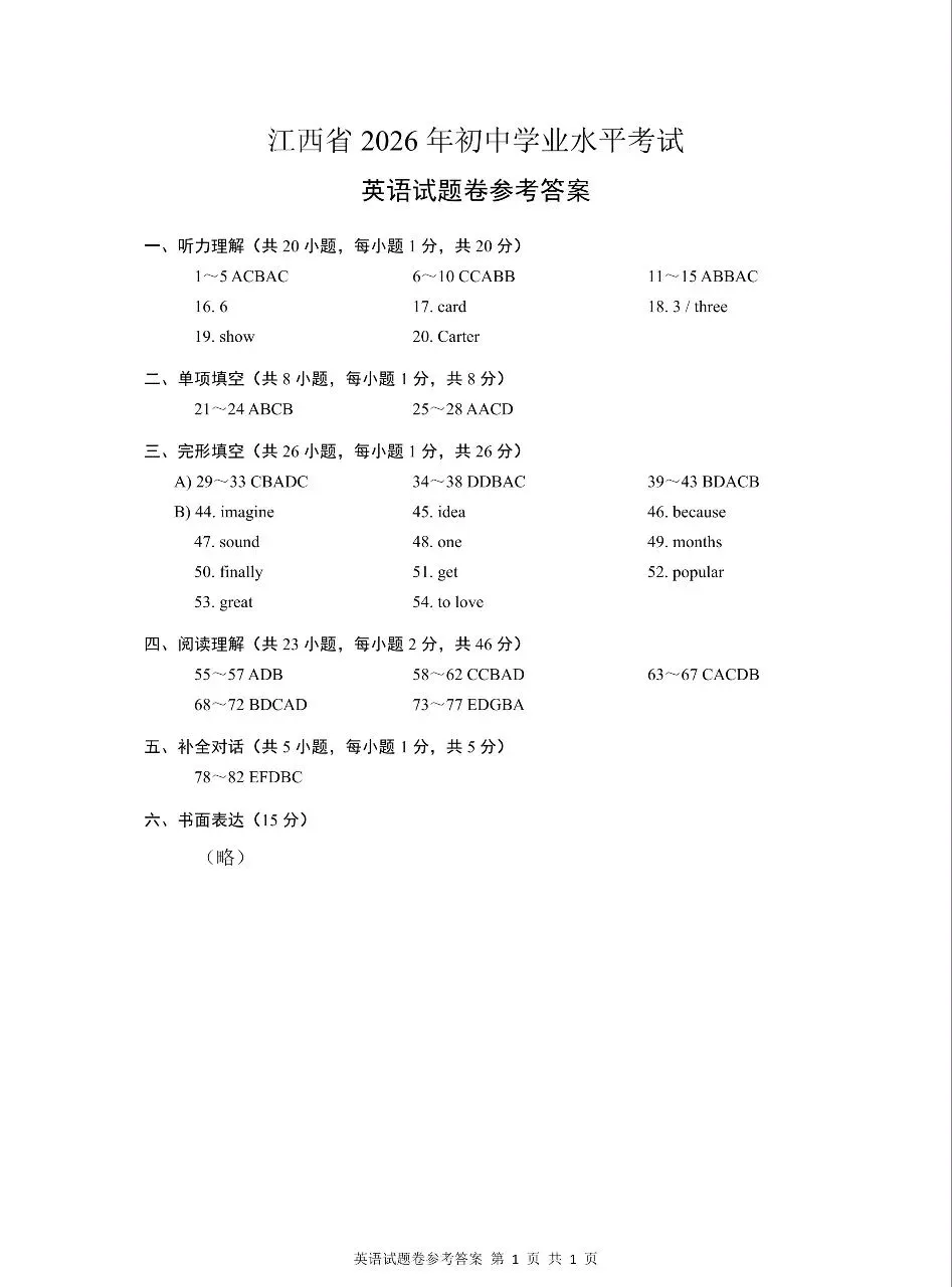 2026江西中考官方试题答案-第5张图片-四季读书网
