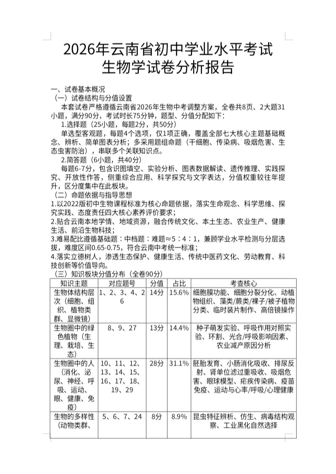 2026 年云南中考 生物 试卷及答案-第1张图片-四季读书网