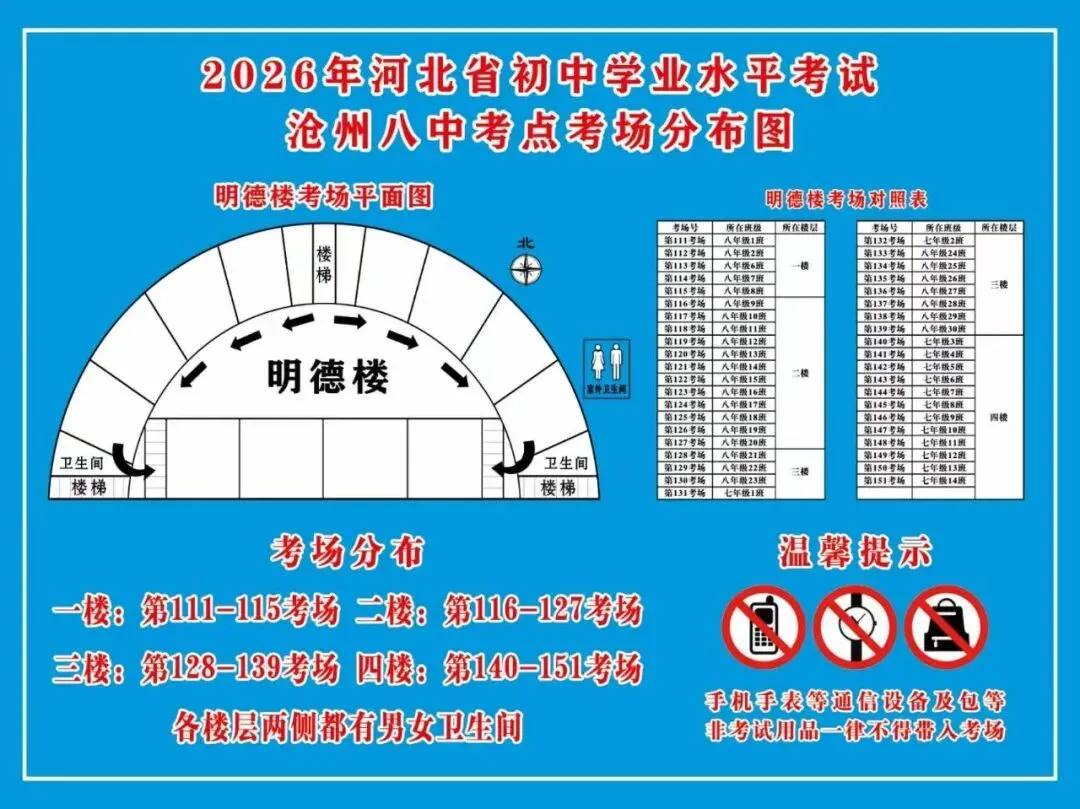 中考考前提醒 | 沧州一中、二中、五中、八中、十四中等9个考点考场平面图发布,最新信息速查→-第8张图片-四季读书网