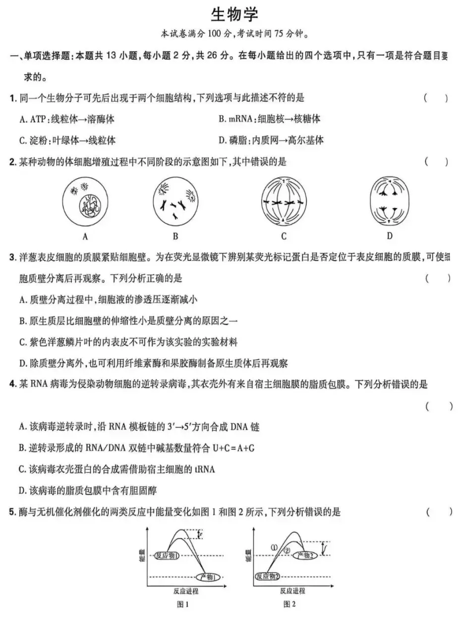 2026年河北省高考生物学真题及答案(附word下载) ⊙-第7张图片-四季读书网 2026年河北省高考生物学真题及答案(附word下载) ⊙-第7张图片-四季读书网