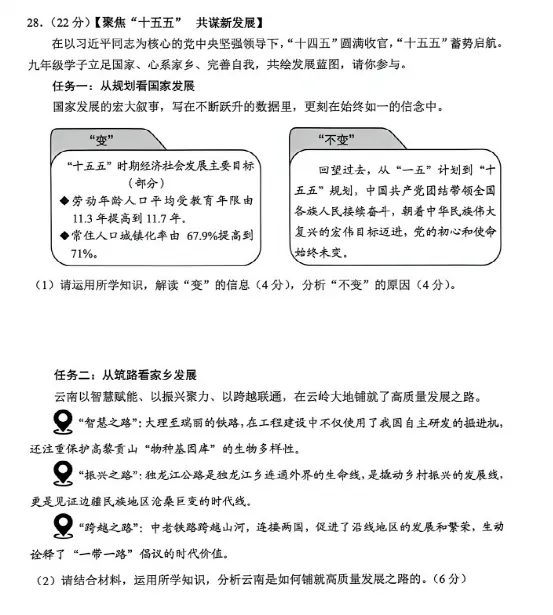 中考真题|2026年云南省初中道德与法治真题(含答案)-第8张图片-四季读书网 中考真题|2026年云南省初中道德与法治真题(含答案)-第8张图片-四季读书网