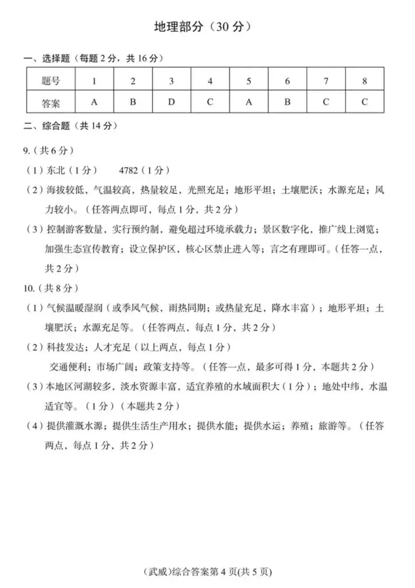 真题速递‖2026年甘肃省武威市初中学业水平考试地理试题及参考答案-第5张图片-四季读书网