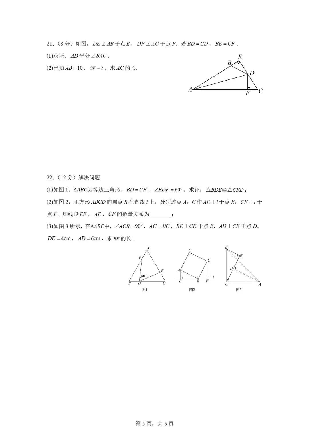 试卷分享 | 八年级《全等三角形》单元卷-第19张图片-四季读书网